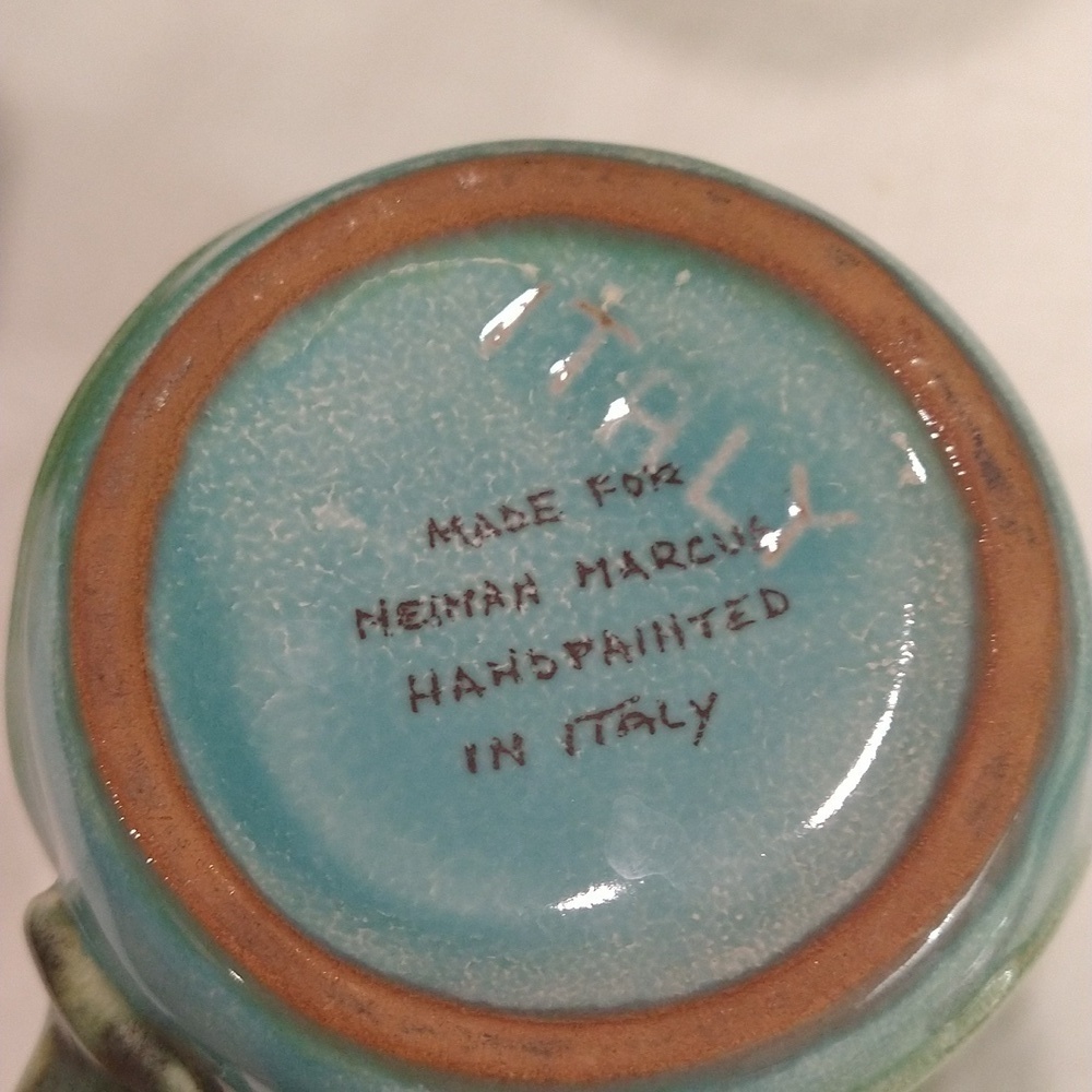 4 leaf mugs hand painted Italy Neiman Marcus aqua green coastal extra large - Picture 5 of 9